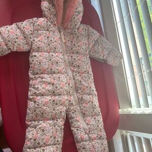 Okie Dokie Floral Baby Snowsuit with Pink Accents